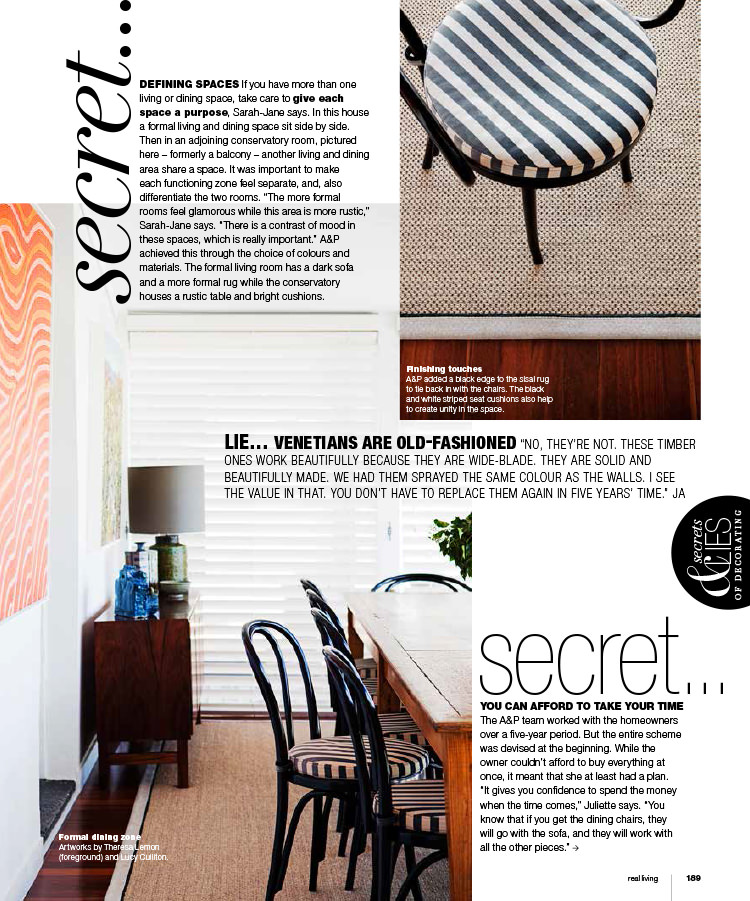 Arent&Pyke, balmain house, Real Living, real living magazine, secrets of decorating, Sydney Design Awards 